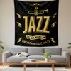 Wall Tapestry Jazz All Night Gold Typography Trumpet Lightning Bolts Black Smooth Music Hall Swing Decor for Music Room Bar