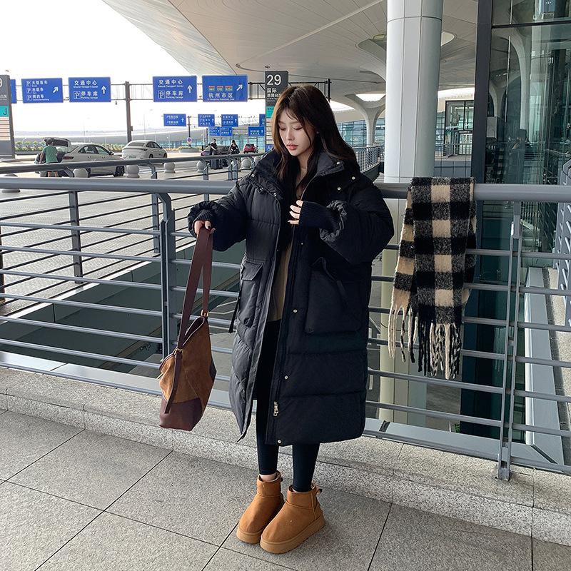 Cotton clothes for women in winter 2025 new Korean loose large pockets thickened jacket long over-the-knee down padded jacket