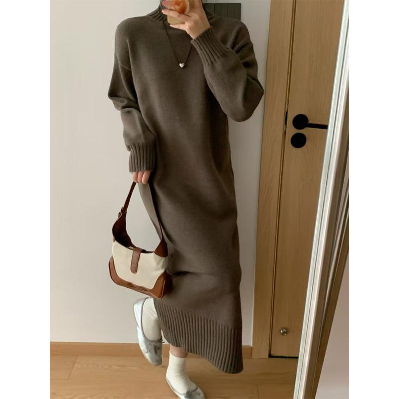 turtleneck sweater skirt autumn and winter new lazy temperament solid color loose large size bottoming knitted dress