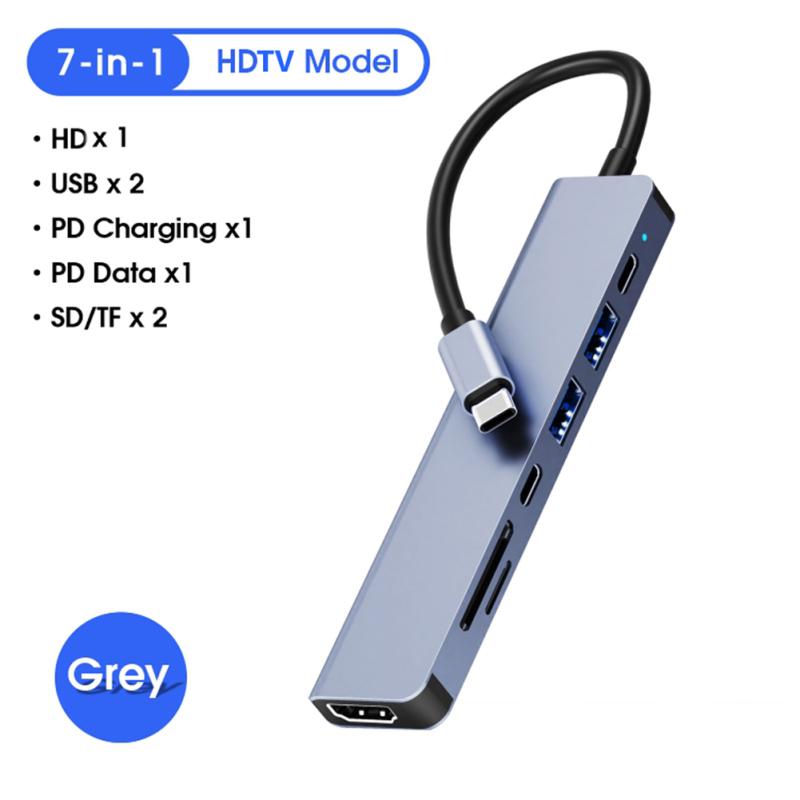 Dj1013 7 In 1 Usb  C Hub To 4k Hdmi-compatible Type C Adapter Dock With Pd Tf Sd, Compatible For