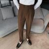 Pantalon de Costume pour Hommes Style d'affaires Formel Jambe Droite Coupe ajustée Couleur Unie Doux Taille Haute Poches Vintage Doux Respirant Pantalon de Bureau pour Hommes