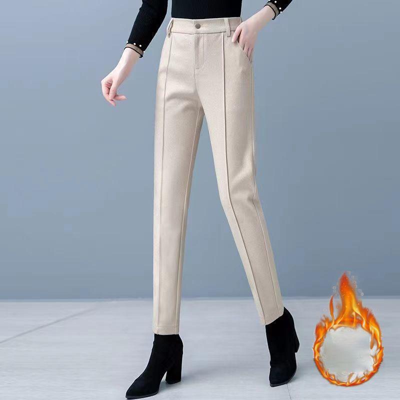 Gyapjúnadrág Női Hárem Ceruzanadrág 2024 Ősz Tél Magas Derék Vastagított Bársony Öltönynadrág Irodai Hölgy Női Nadrág