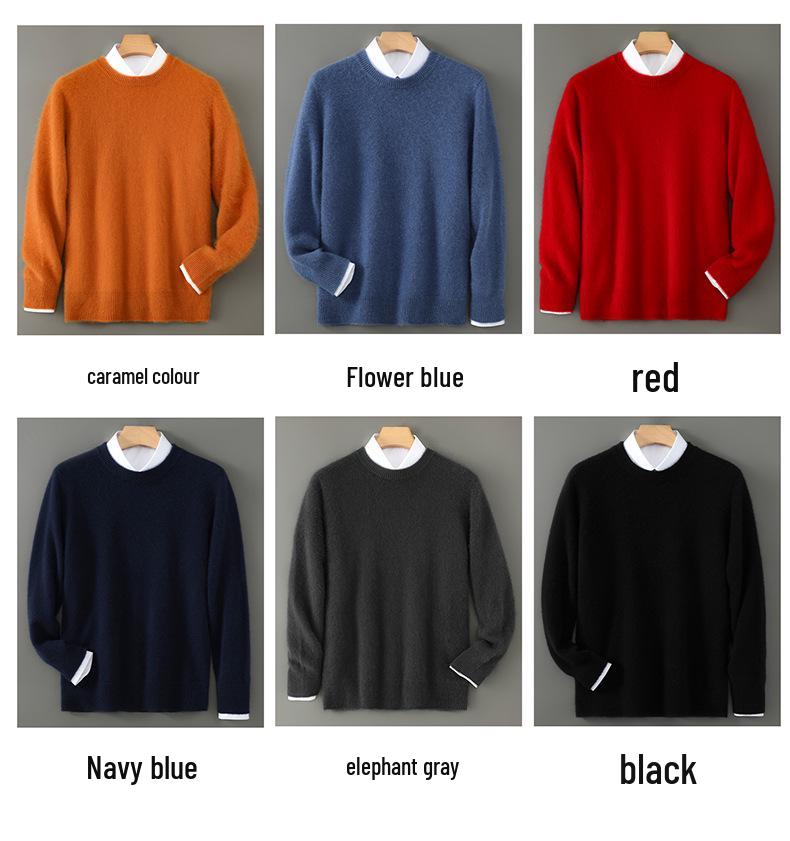 Herren-Pullover aus reiner Wolle, dick, mit Rundhalsausschnitt für Herbst/Winter - Lässig, Warme Strick-Basisschicht
