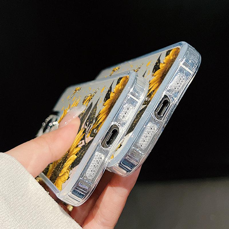 Sunflower Floral Pattern Case For iPhone 17 Pro Max iPhone 16 15 14 13 Pro Max 11 17e 16e Plating Lens Frame Clear Soft Silicone Back Cover
