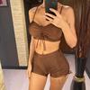 Gekräuselte geknotete Shorts Hohe Taille Bikini Damen Badeanzug Damen Bademode Zweiteiliges Bikini-Set Badegast Badeanzug Swim V6197