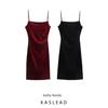 Kaslead New Arrival Women's Clothing Fashion Style Fashion Highlight Velvet Ruched Split Suspender Skirt