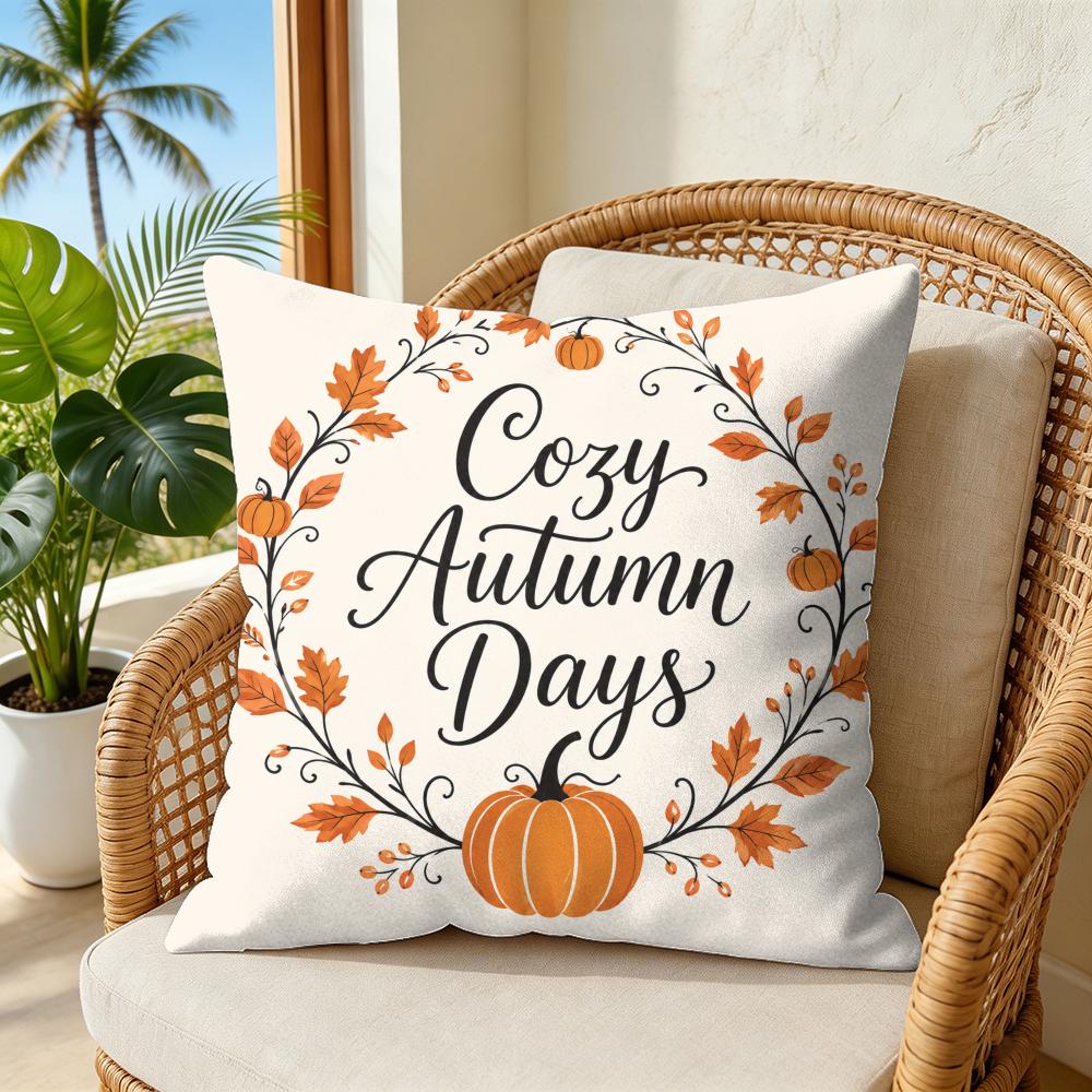 Pumpkin Patch Cushion Cover Double-Sided Plush Sofa Cushion Covers Organic Breathable Invisible Zipper