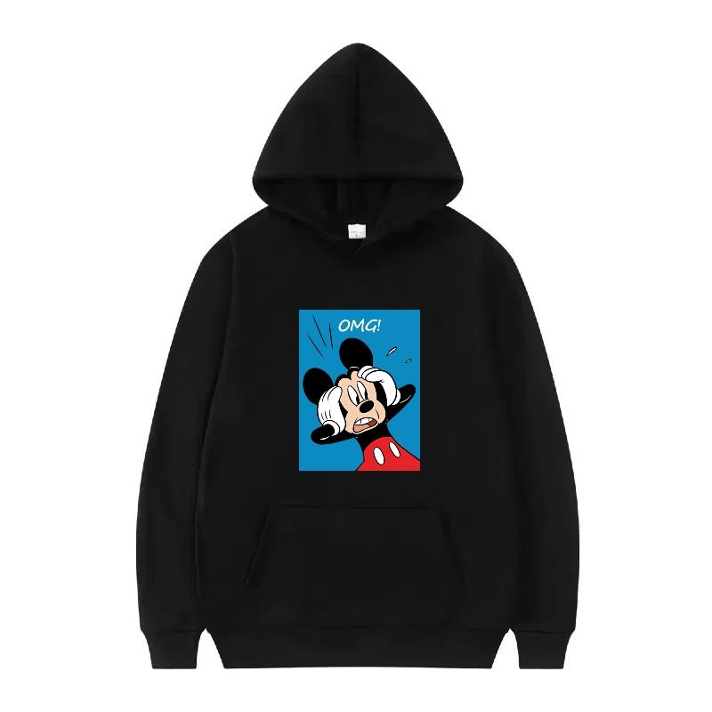 Disney Mickey Mouse Pattern Woman Fleece Casual Loose Black Autumn Tops Clothes Pullovers Ladies Cheap Hoodies Men Sweatshirts