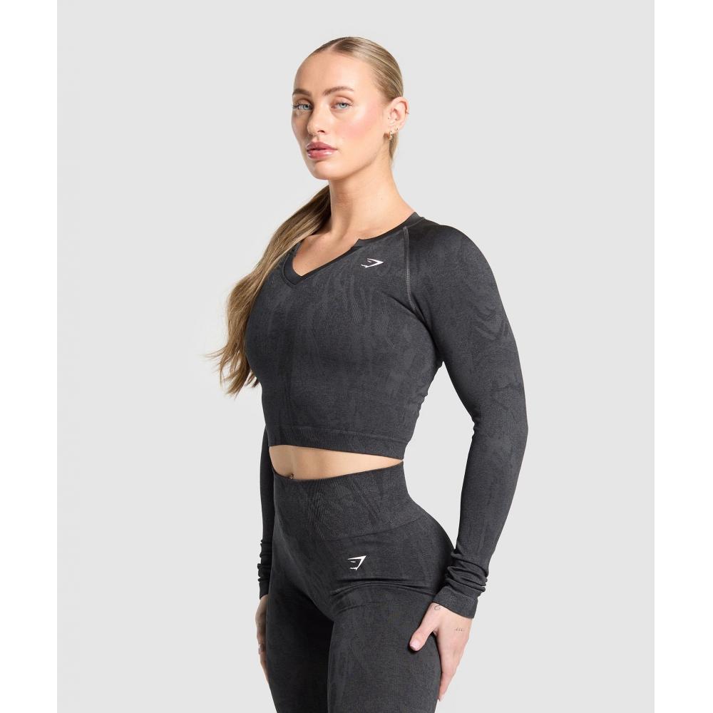 Gymshark Adapt Camo Seamless Long Sleeve Top Asphalt Grey Black B3b2l Gc8n