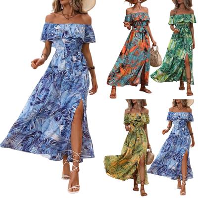 Women's Summer Straight Neck Ruffled Waist Dress