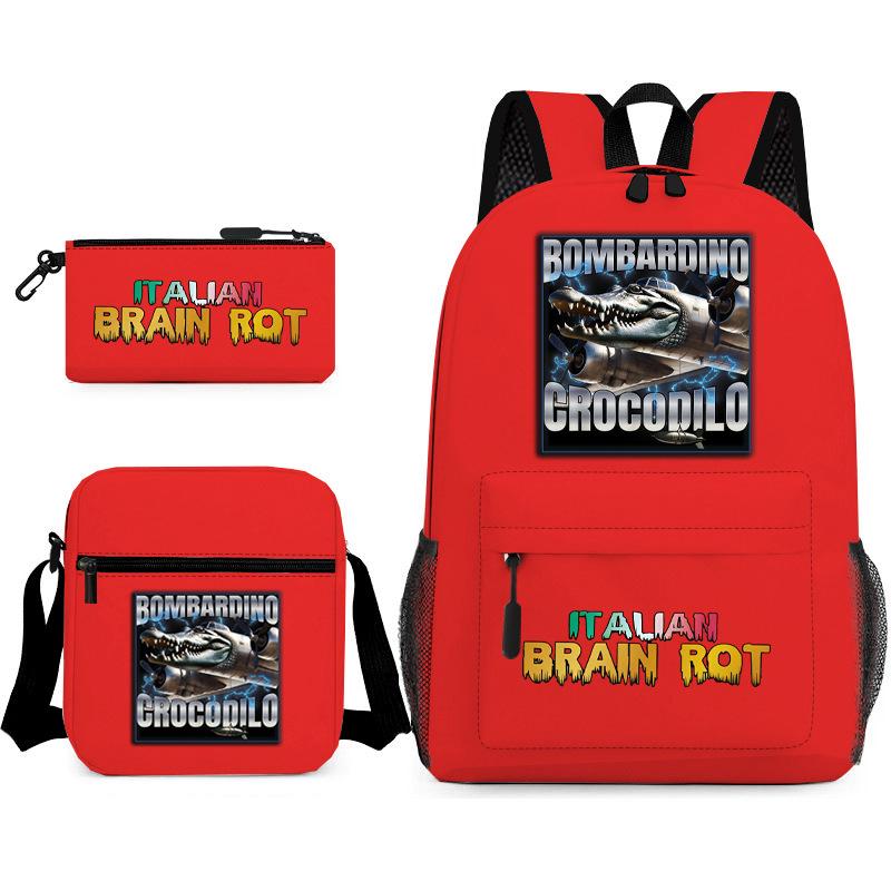 Abstract Foreign Shanhaijing Children's Schoolbag Tongtongsahur Cartoon Primary School Student Backpack Three-piece Set L