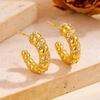 European Style Hammered Texture Water Drop Earrings in 18K Gold-Plated Titanium Steel - Eco-friendly and Colorfast Jewelry.