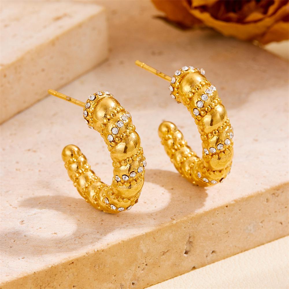 European Style Hammered Texture Water Drop Earrings in 18K Gold-Plated Titanium Steel - Eco-friendly and Colorfast Jewelry.