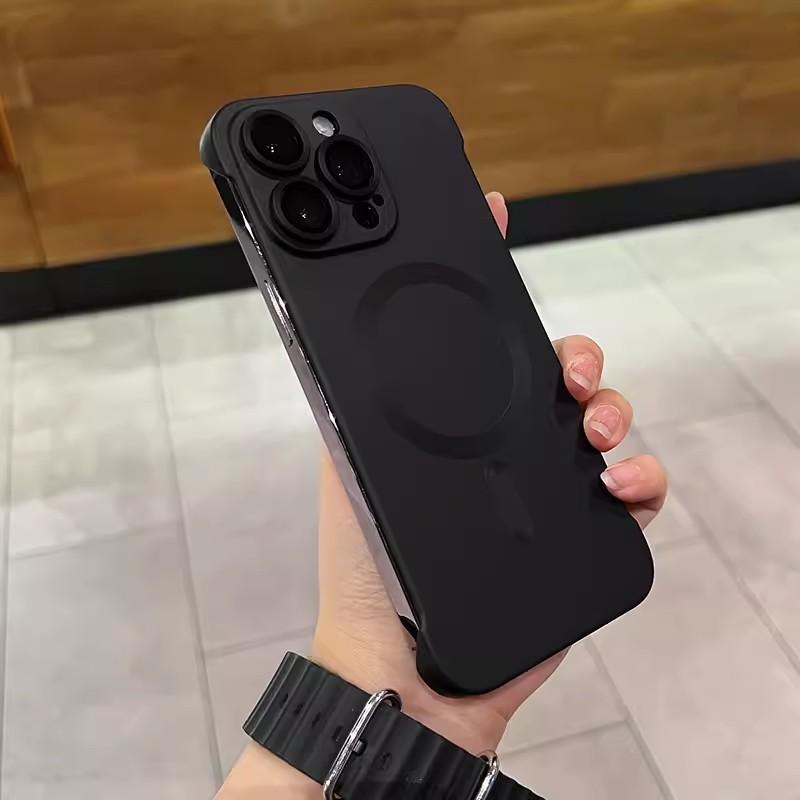 Applicable To IPhone 16 Frameless Magnetic Suction Phone Case Metal Paint Apple 15 Ultra Thin 14 with Lens Film Protective Cover