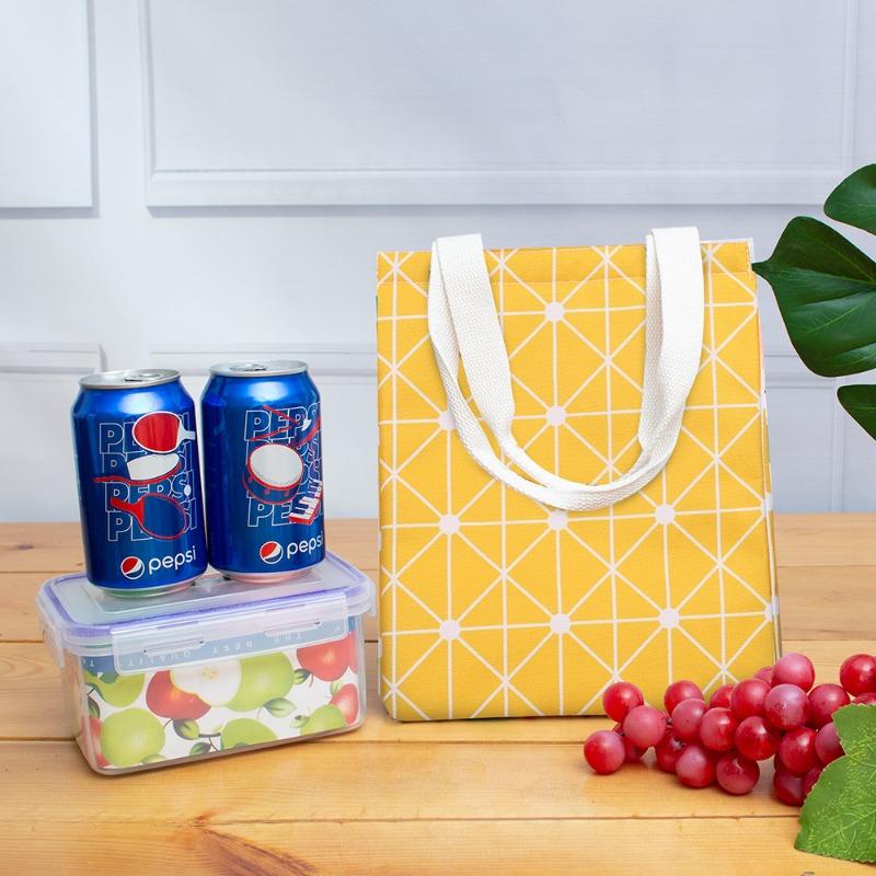 1pc Simple Lattice Pattern Lunch Storage Handbag Waterproof Aluminum Foil Lightweight Insulated Picnic Bag For Women Men