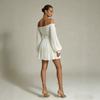 European and American summer women's clothing pleated one-word collar long-sleeved waist casual French dress