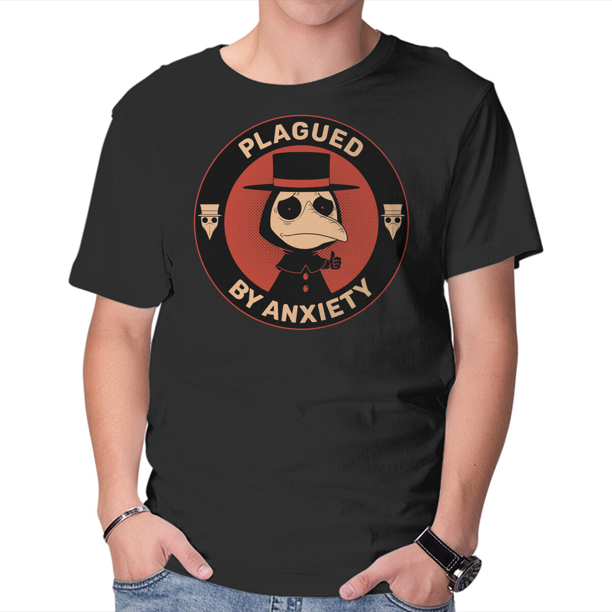 Unisex Crew Neck T-Shirt Plagued By Anxiety Graphic Short Sleeve Casual Tee XS