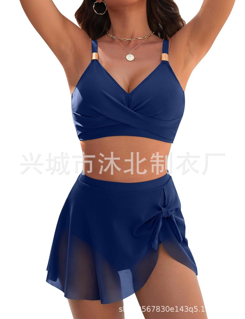 New bikini split swimsuit mesh skirt sexy high waist slim swimsuit
