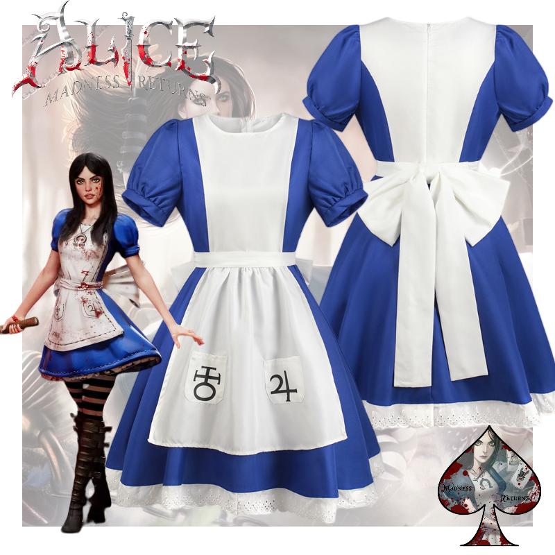 Madness Returns Alice Cosplay Costume Girl Game Dress Party Outfit Halloween