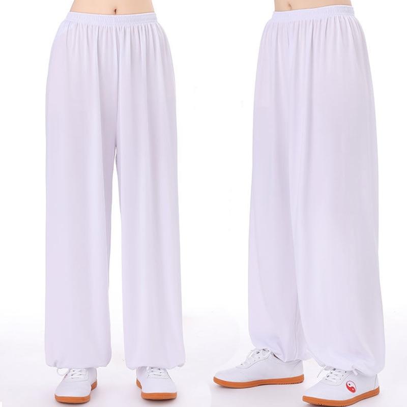 Unisex Tai Chi Pants Ice Silk Tai Chi Clothing Pants Morning Exercise Summer Plus Size Loose Bloomers Practice Martial Arts Pant M белый