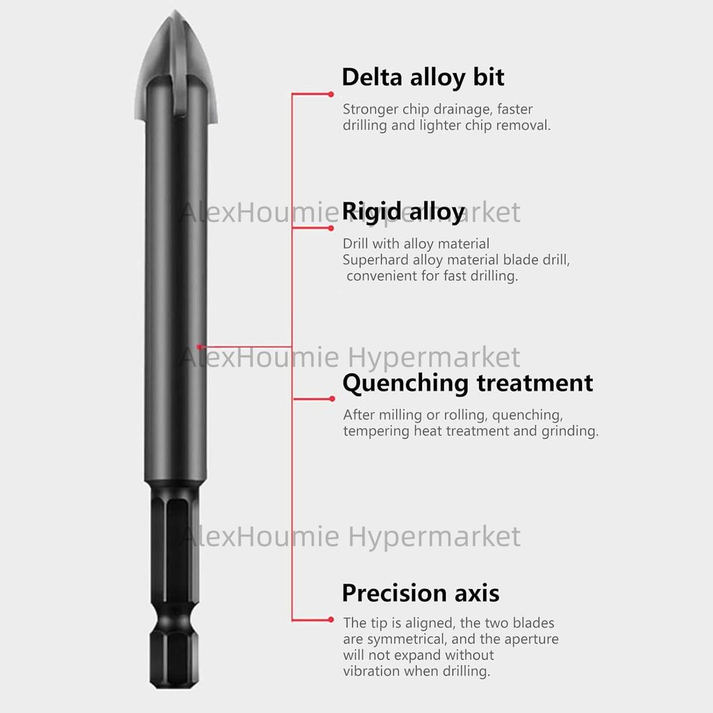 Cross Hexagonal Ceramic Tile Drill Bit Glass Ceramic Concrete Hole Opener Alloy Triangular Drill Bit Size 3/4/5/6/7/8/10/12mm