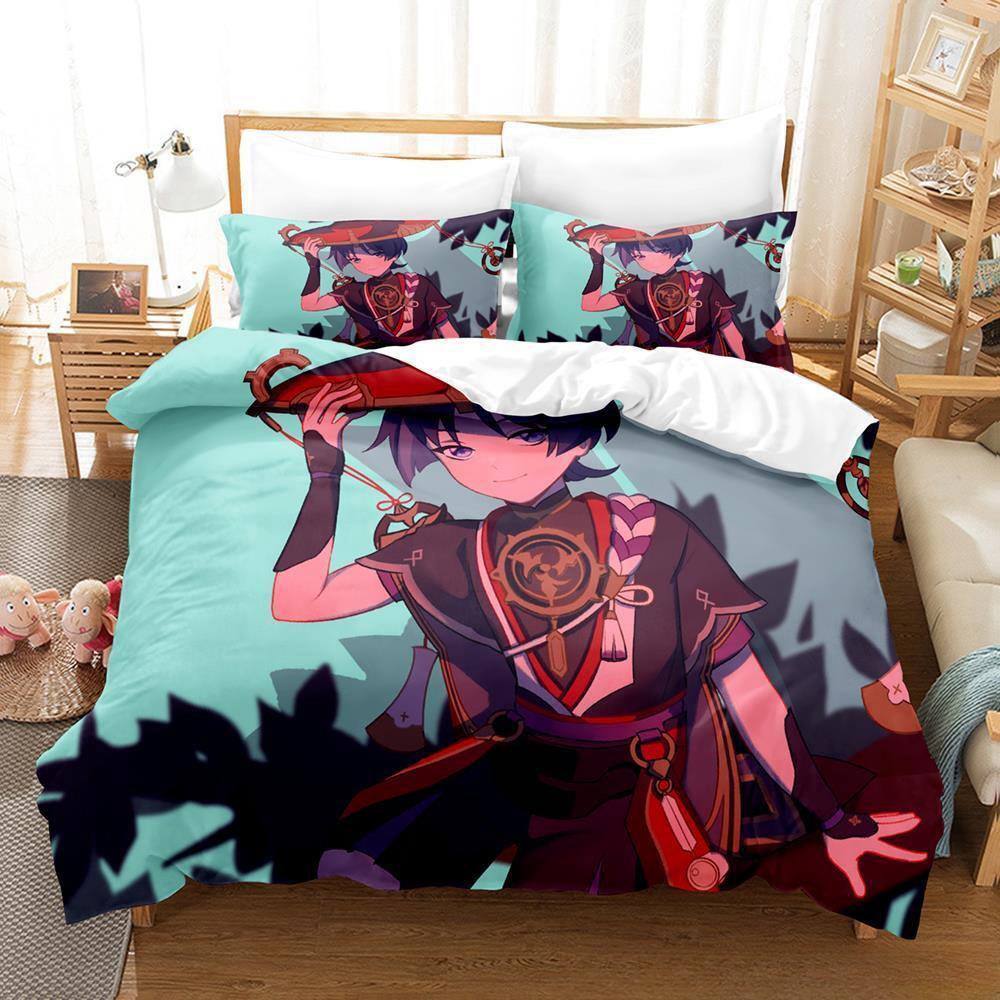 Anime Game Genshin Impact Scaramouche Bedding Set Cartoon Anime Three-piece Set Adult Kid Bedroom Duvet Cover Sets Home Textiles