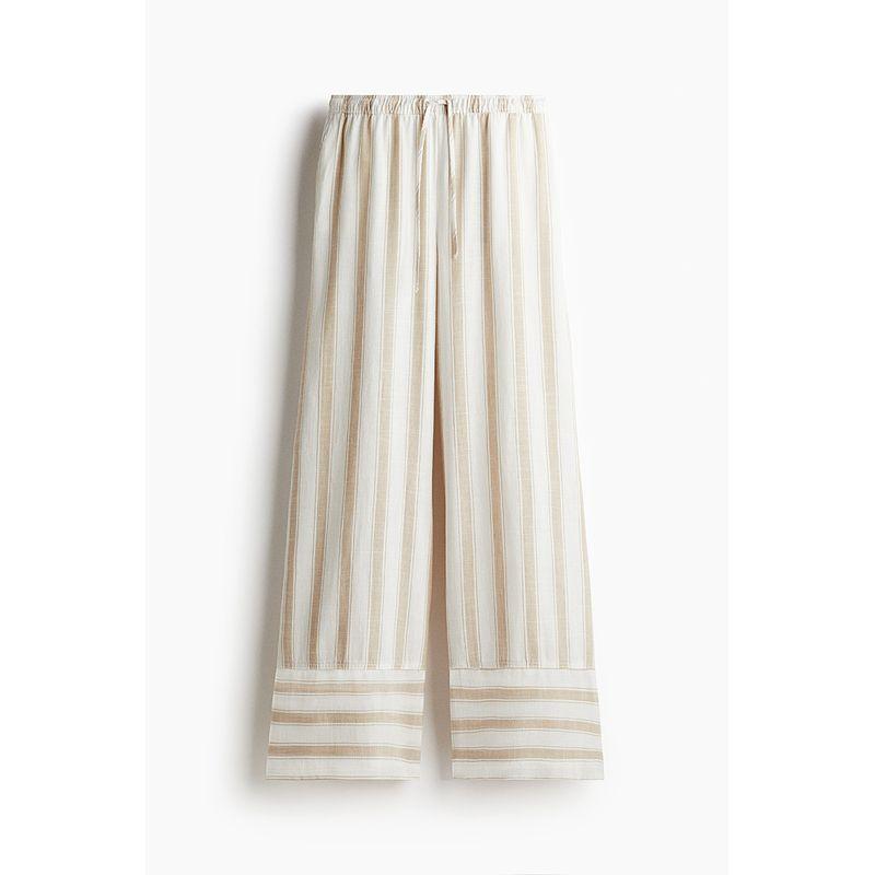 

Hm2025 Summer New Women clothes Linen Blend Drawstring Trousers 1289607 White/Stripes 165/80(M)