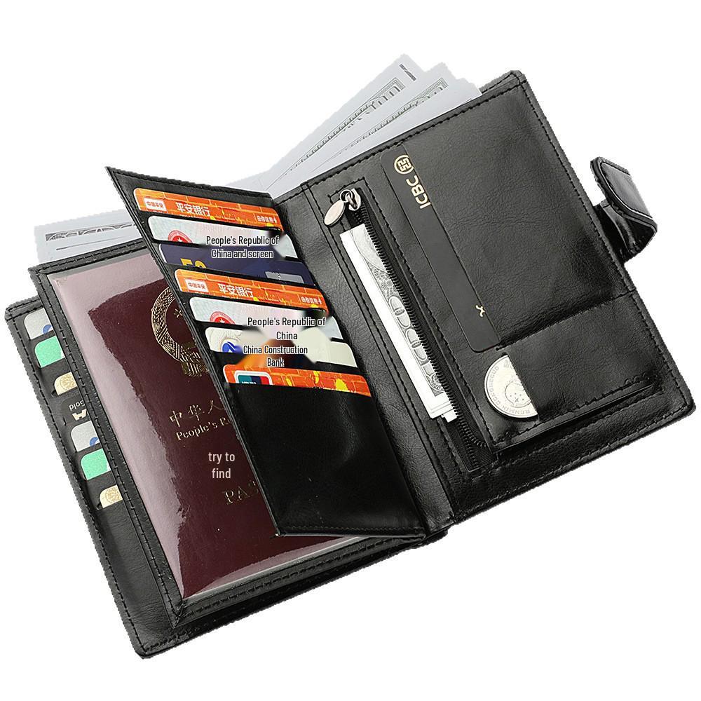 Retro Multifunctional Passport Holder with Zipper - Multi-Card Slots for ID, Credit Cards, and Boarding Passes