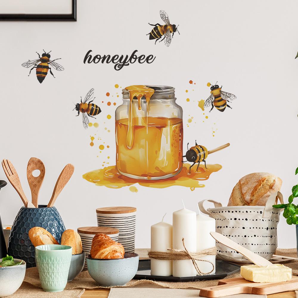 Fun-f155 Biehonning Glasskrukke Kjøkken Spisestue Hjemmedekor Veggklistremerke Selvklebende
