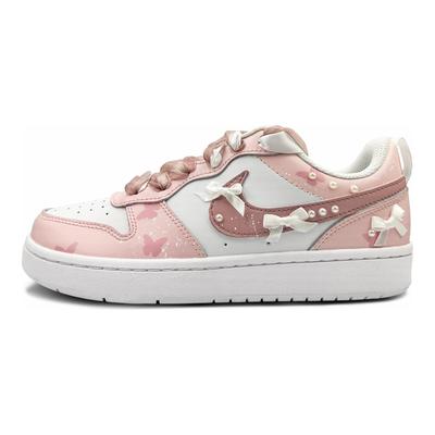 Court Borough Dreamy Bowknot Low Top Skateboard Shoes GS Pink White BQ5448-100(Team183-)