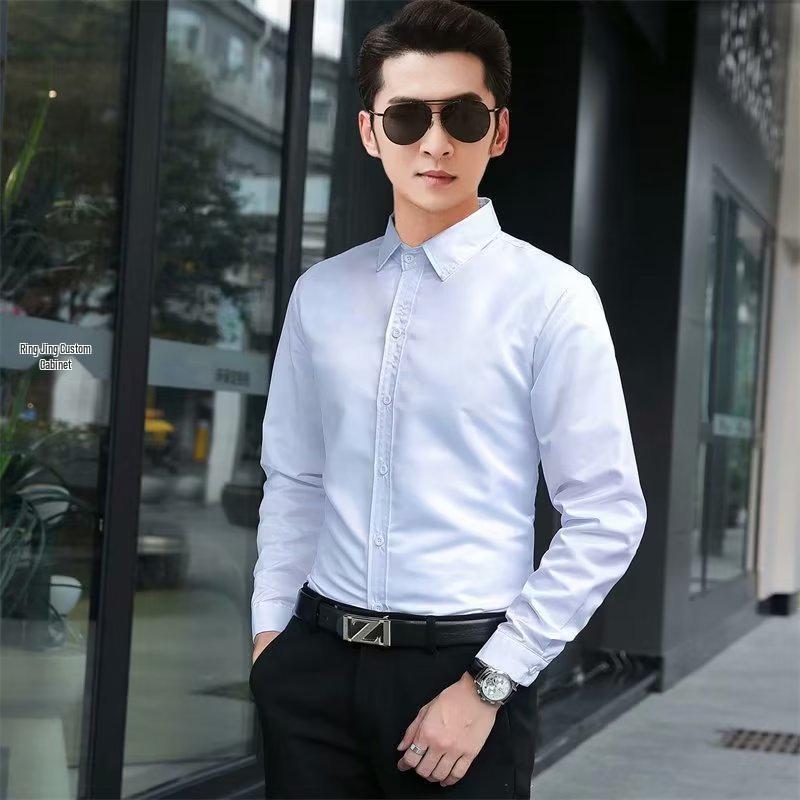 

Мужская приталенная формальная рубашка с длинным рукавом в корейском стиле, черная 3XL белый