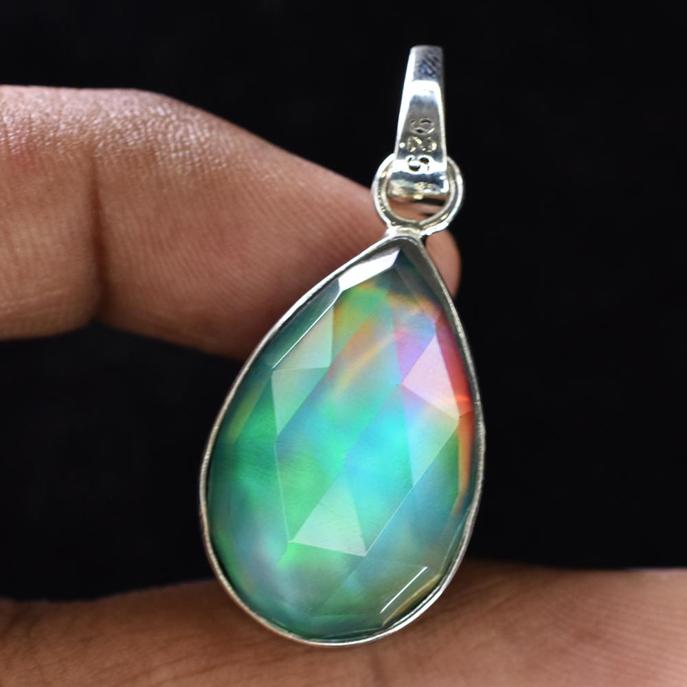 Natural Opal Pendant 925 Sterling Silver Gems 20ct Pear October Birthstone for Gem Collections
