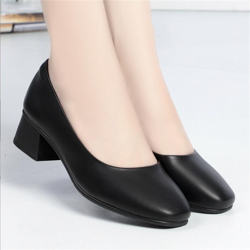 Jaro Podzim Nové Dámské Boty s Čtvercovou Špičkou a Mělkým Výkrojem na Nízkém Podpatku Pohodlné Prodyšné Dámské Ležérní Pracovní Boty s Hrubým Podpatkem