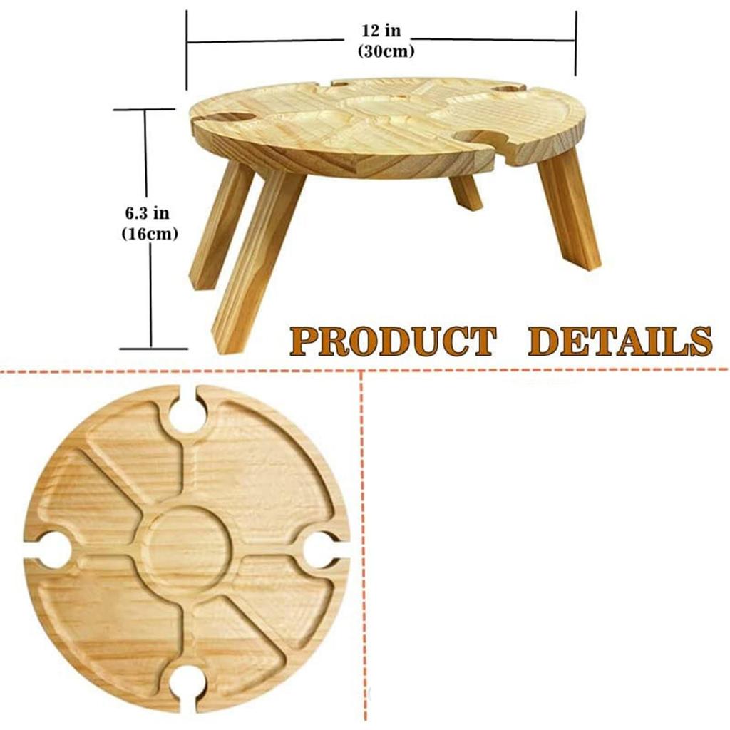 Wine Picnic Table Mini Detachable Dish for Cheese and Fruit Snack Tray Outdoor