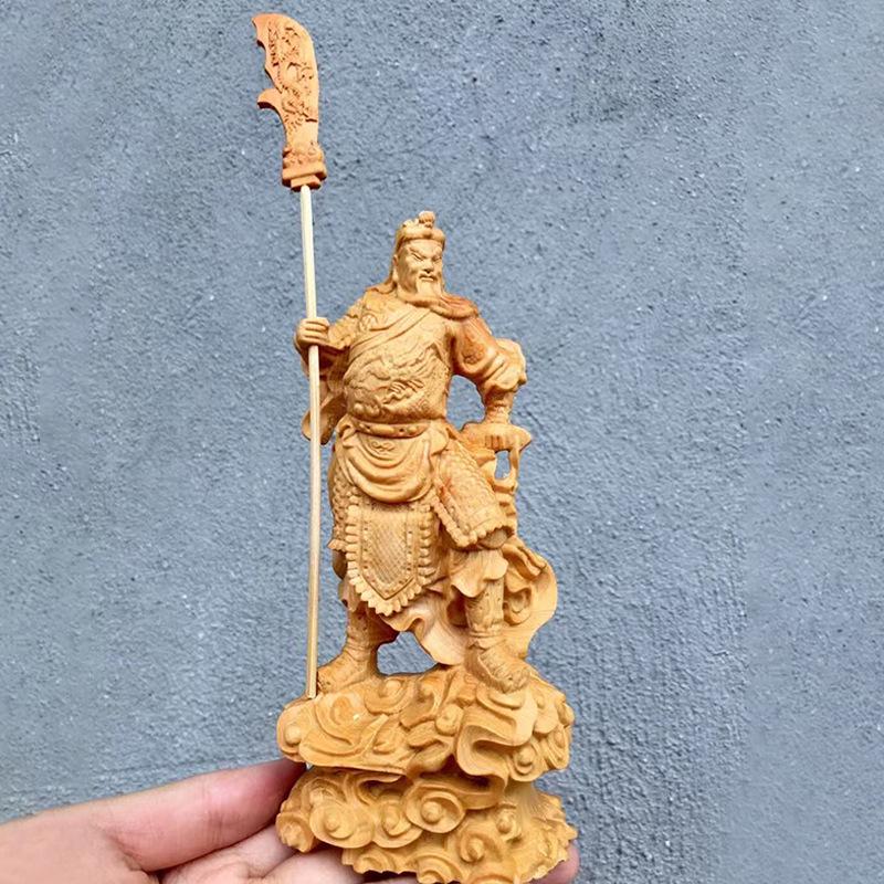 Standing Guan Gong Wood Carving Ornament - 16×9×5.5 for Home Decor