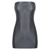 Womens Glossy Bodycon Dress Strapless Design Stretchy Pencil Dress Solid Color Nightclub Wear Evening Dress