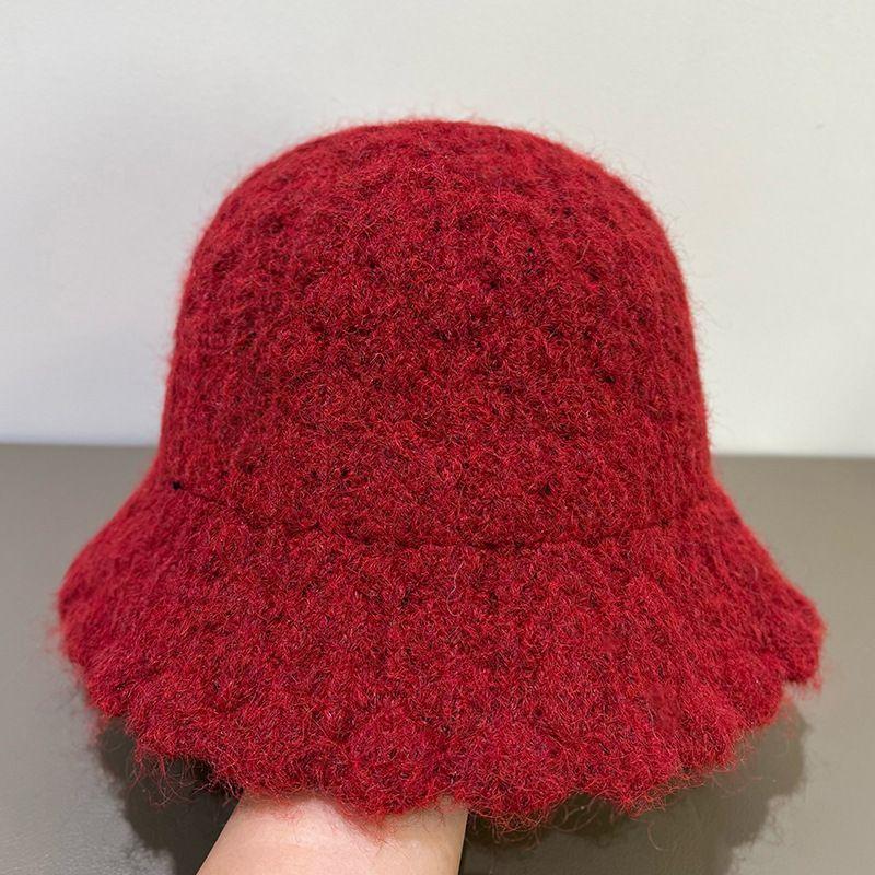 New Wavy Edge Knitted Hat Women's Autumn and Winter Warm Bucket Hat Bucket Hat