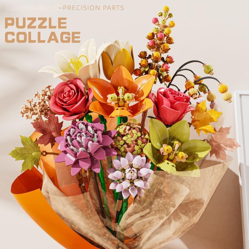 813Pcs Flowers Building Blocks Botanical Bouquet With Rose Lilie Orchid Diy Assembly Toy Preserved Flowers Decor Gift For Girl