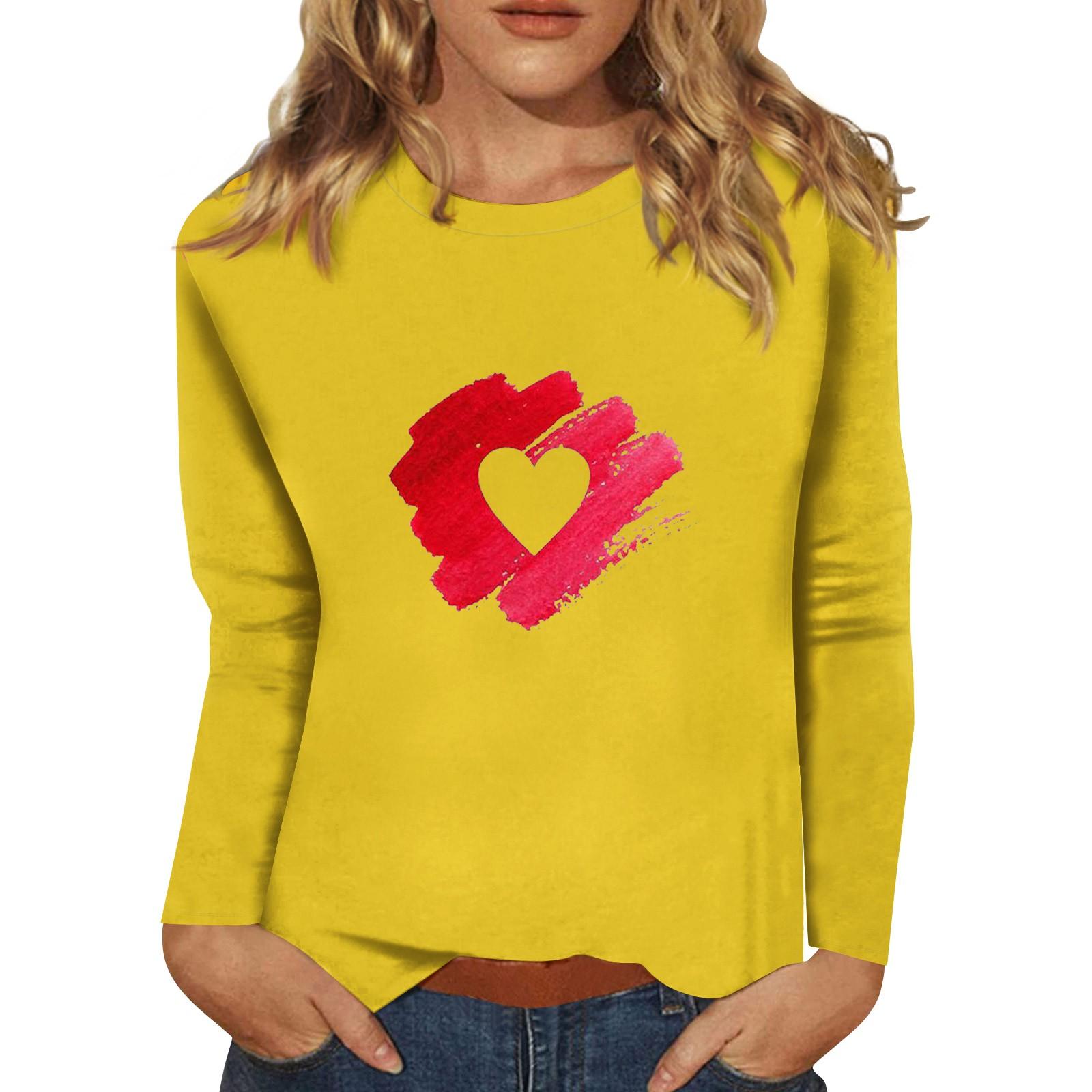 

Женский модный повседневный топ с длинными рукавами и принтом ко Дню святого Валентина, с круглым вырезом, с длинными рукавами XL жёлтый