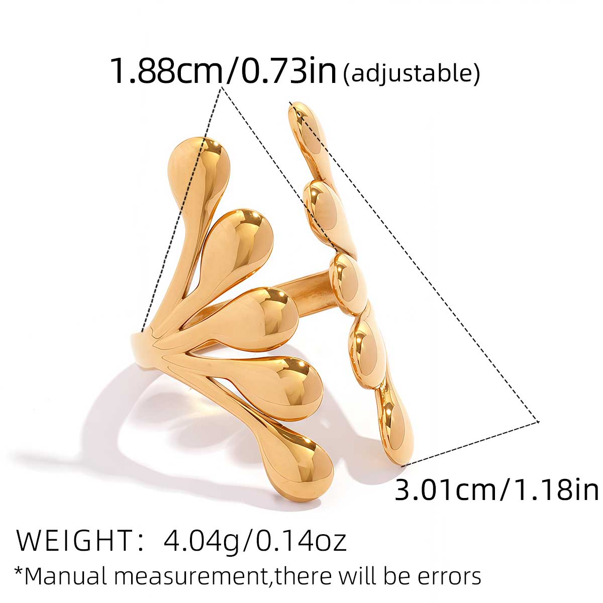 

New 18K Gold PVD Plated Stainless Steel Metal Geometric Adjustable Creative Ring Women Daily Fashion Zircon Accessories resizable