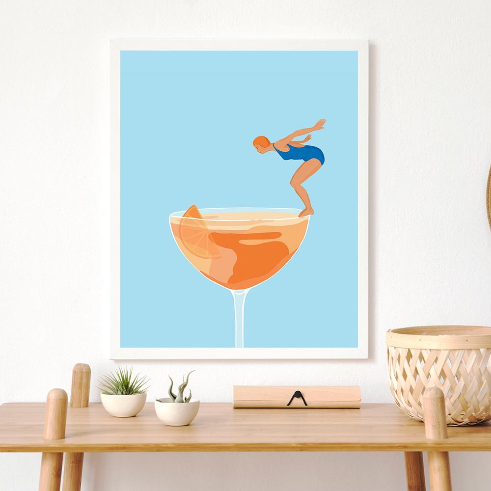 Margarita Swim Orange Abstrakt Poolside Simning Abstrakt Modern Dukmålning Rum Vägg Rumsdekor Sommar Pool Affischtryck