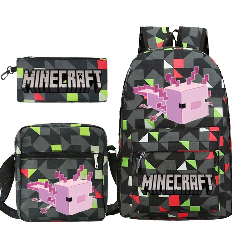 Game Minecraft Printed Children'S School Bag Oblique Span Bag Stationery Pencil Bag Student Backpack Set