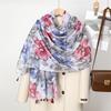 Luxury Brand Designer Scarf Vintage Blue Floral Print Scarf for Women Autumn Winter Scarves Neck Warmer Printed Hijab