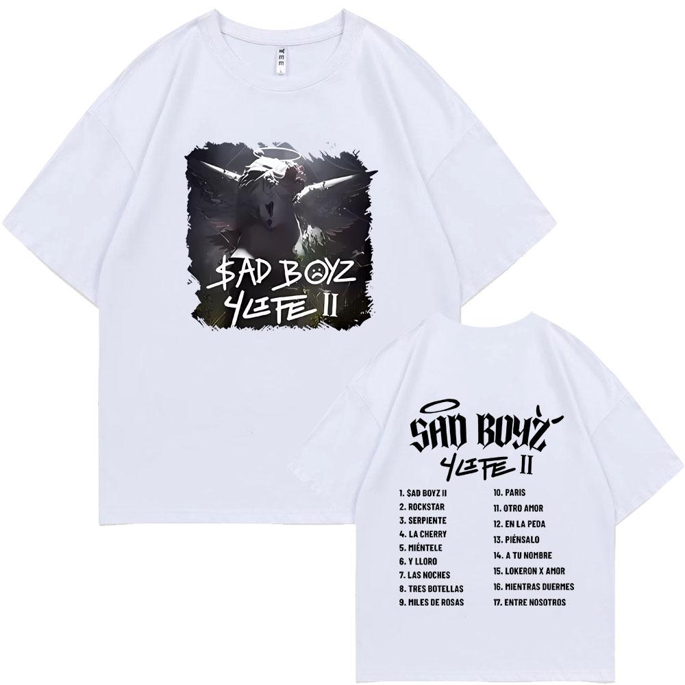 Junior H Sad Boyz 4 Life Album Double Sided Print T-shirt Men Women Clothing Fashion Oversized T Shirts Men's Hip Hop Streetwear