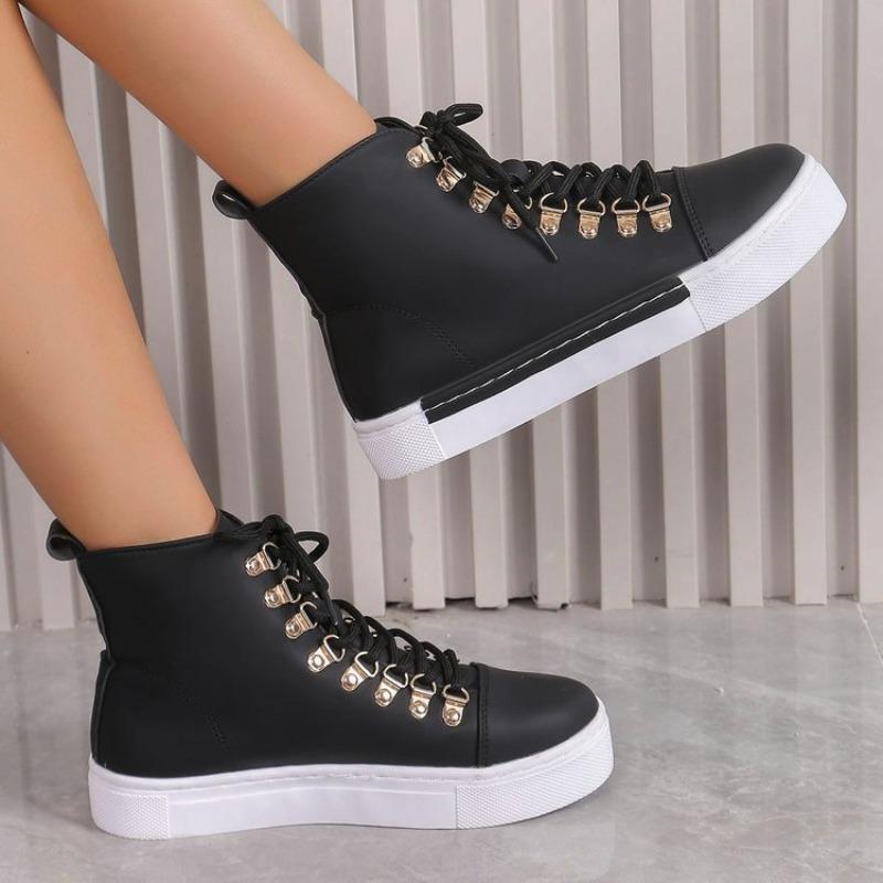 High-top Shoes Women's Thick Baseplate Shoes New Round Head High-top Casual Board Shoes Women