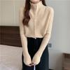Women's 100% Pure Wool Stand Collar Loose Cardigan - High Neck Ribbed Cashmere Sweater, Autumn & Winter Style.