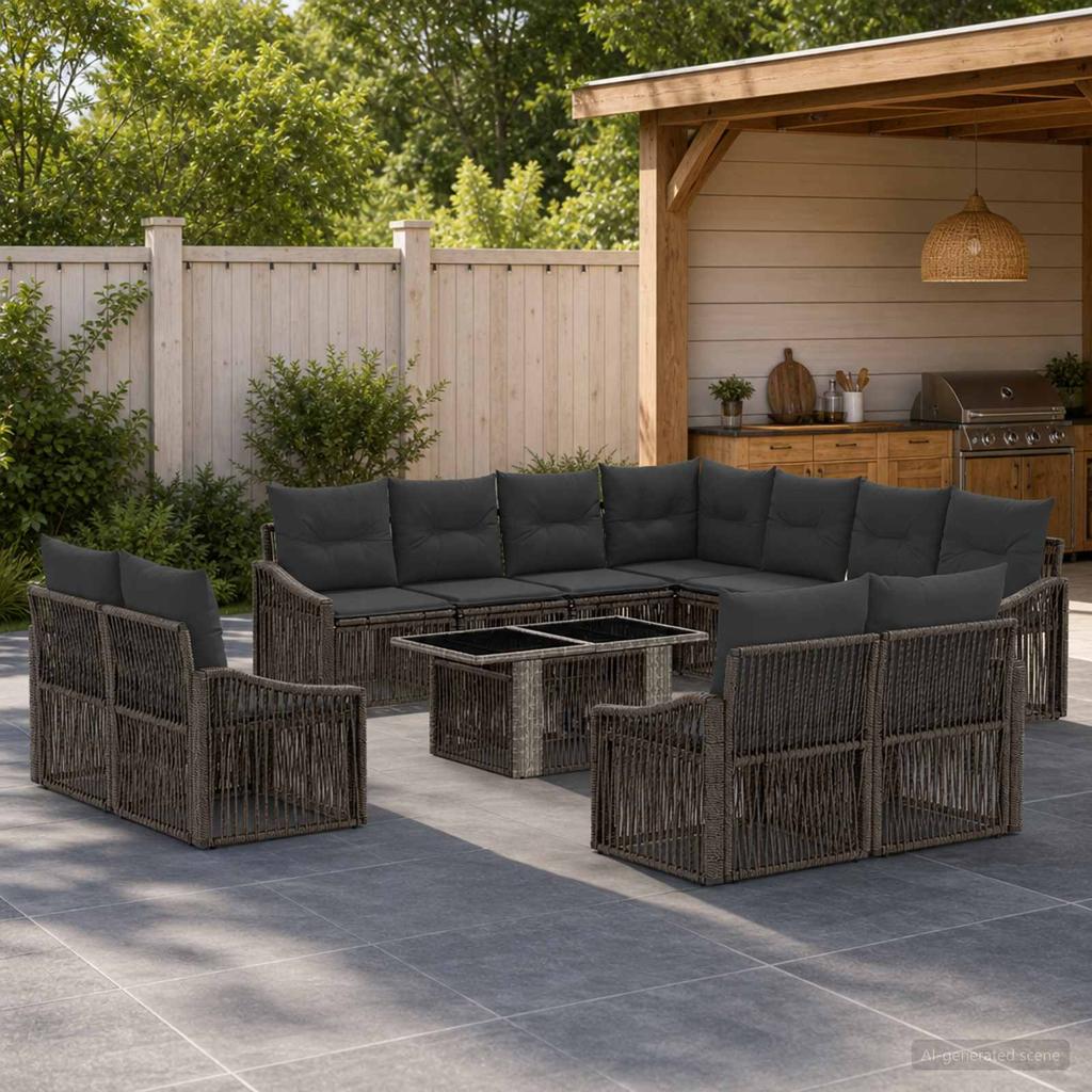 Garden Sofa Set 12 Pieces Gray and Dark Gray Poly Rattan