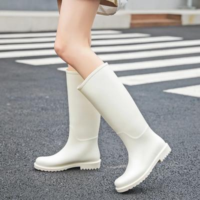 High Tube Rain Shoes Women with Cotton Rain Boots Anti Slip Waterproof Shoes Outdoor Long Tube Knight Boots Rubber Shoes Women