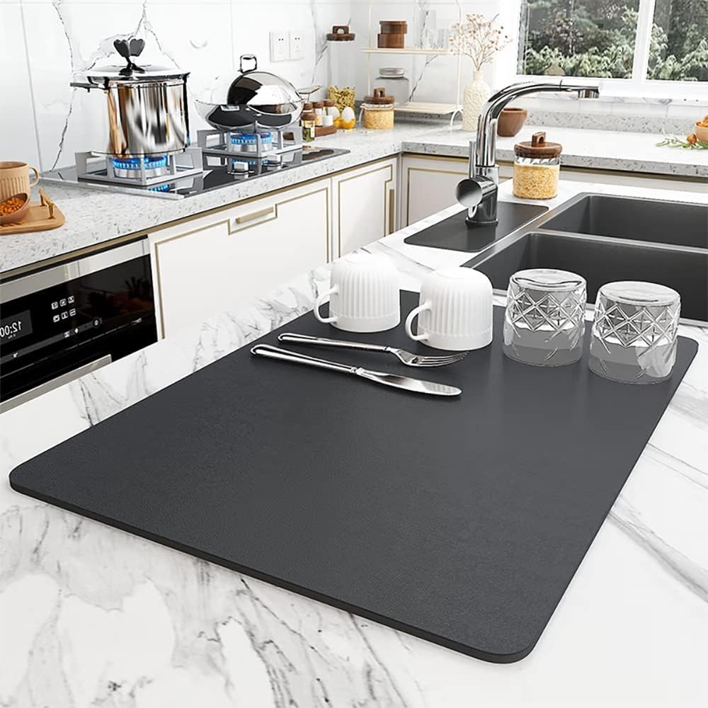 

Dish Drying Diatomaceous Rollable for Easy to Clean Mat, Earth, Quick-Drying, Absorbent, Storage, Non-Slip, Oil-Resistant, (30x50cm, Gray) серый