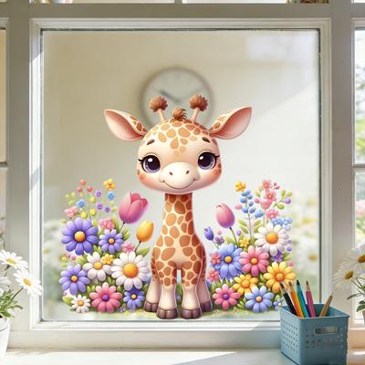 Cartoon Giraffe Garden Decoration Window Sticker for Children's Room, Bedroom, Living Room, Kindergarten Display Window